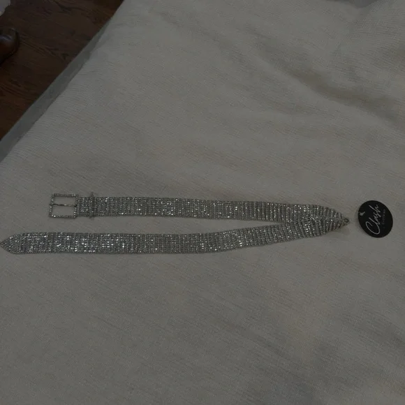 NWT Clash Clothing Sparkling Silver Rhinestone Belt O/S - Picture 6 of 6